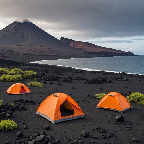 Quels sont les équipements nécessaires pour un camping en région d'îles volcaniques?